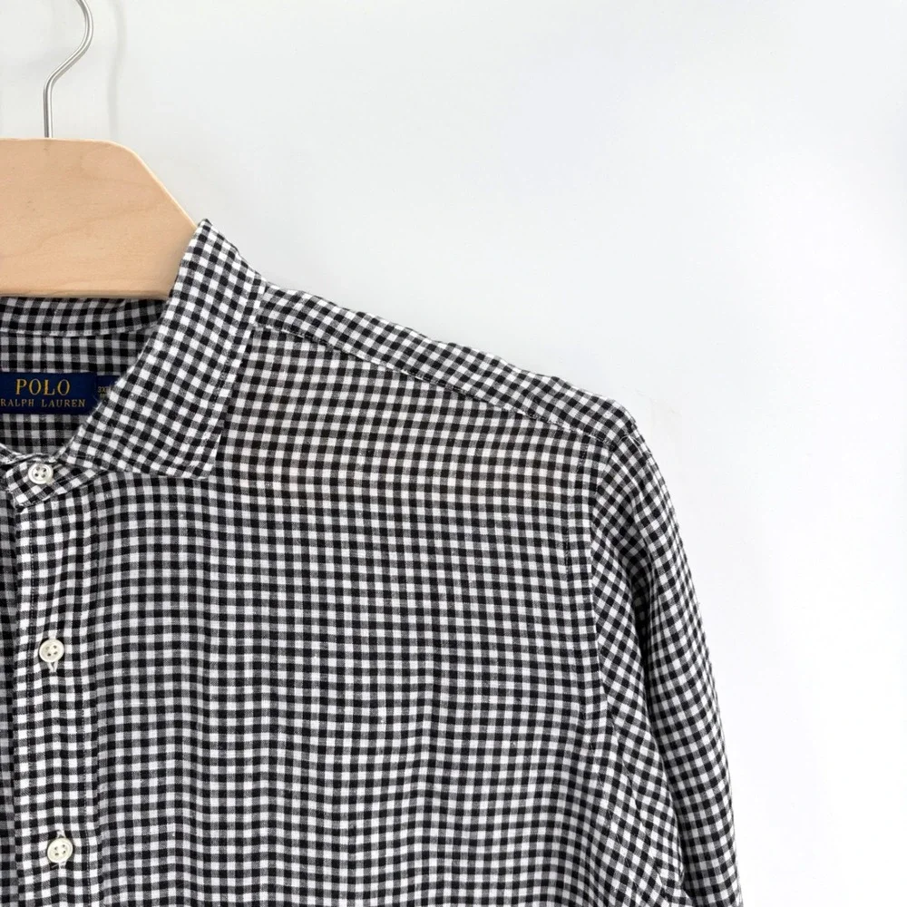 Polo Ralph Lauren Gingham Linen Shirt 3XB Big Linen Black White Preppy Style